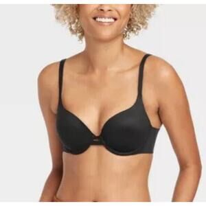 34A AUDEN Womens Black Plunging Padded Underwire Back Closure Push-Up Bra 3D